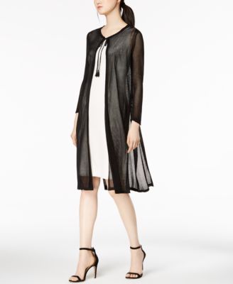 Anne Klein Tie-Neck Mesh Duster Cardigan