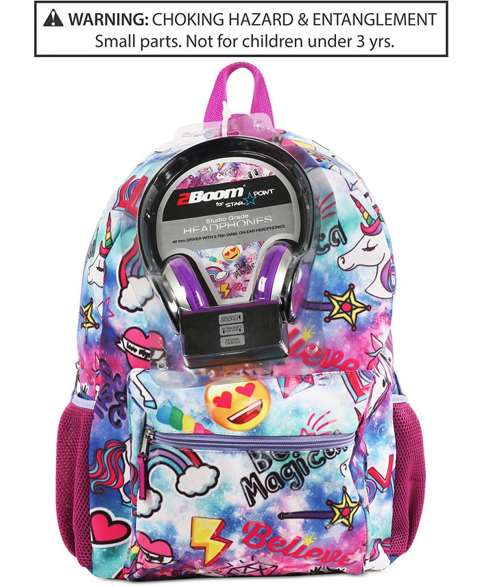 FAB Little Big Girls Unicorn Galaxy Print Backpack Headphones