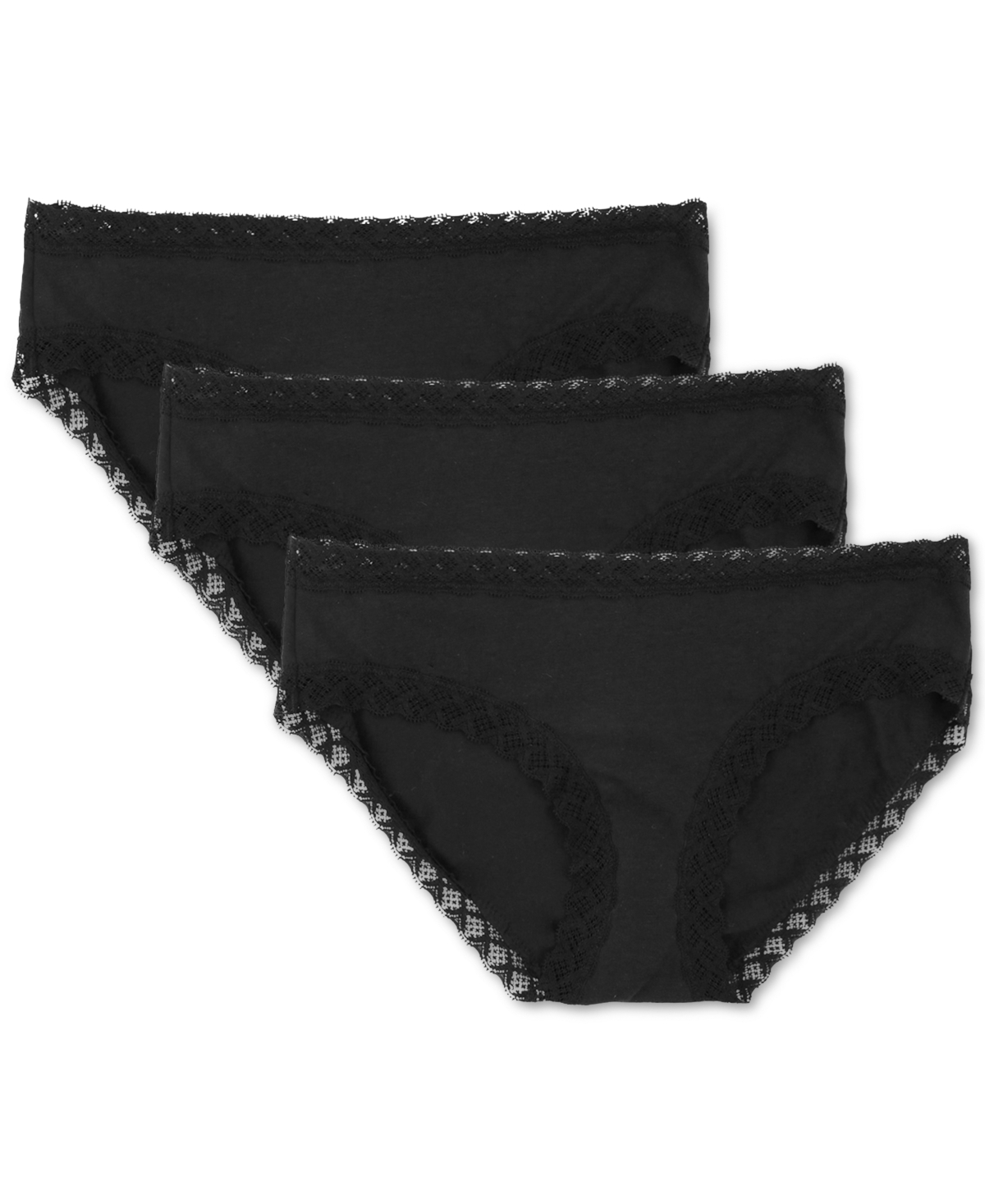 Shop Natori Bliss Lace-trim Cotton Brief Underwear 3-pack 156058mp In Black,black,black