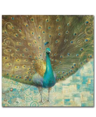 Trademark Global - Danhui Nai 'Teal Peacock on Gold' 35" x 35" Canvas Wall Art