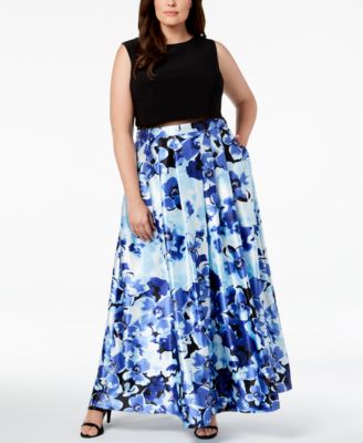 betsy and adam pleated floral gown