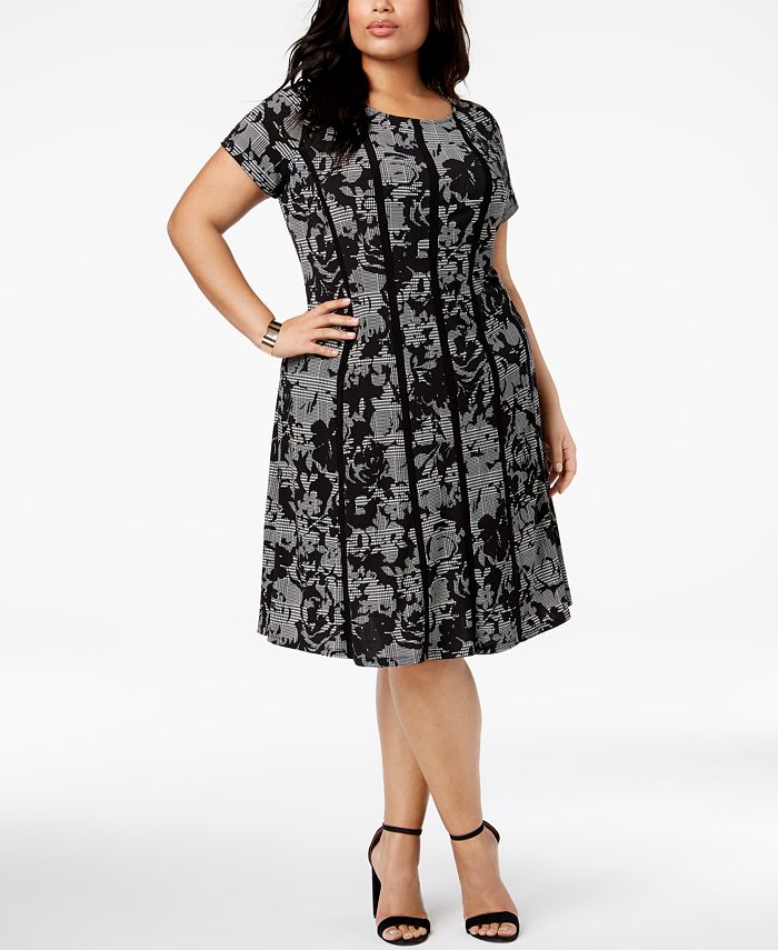 Connected Floral Stripe Fit and Flare Dress - Macy's