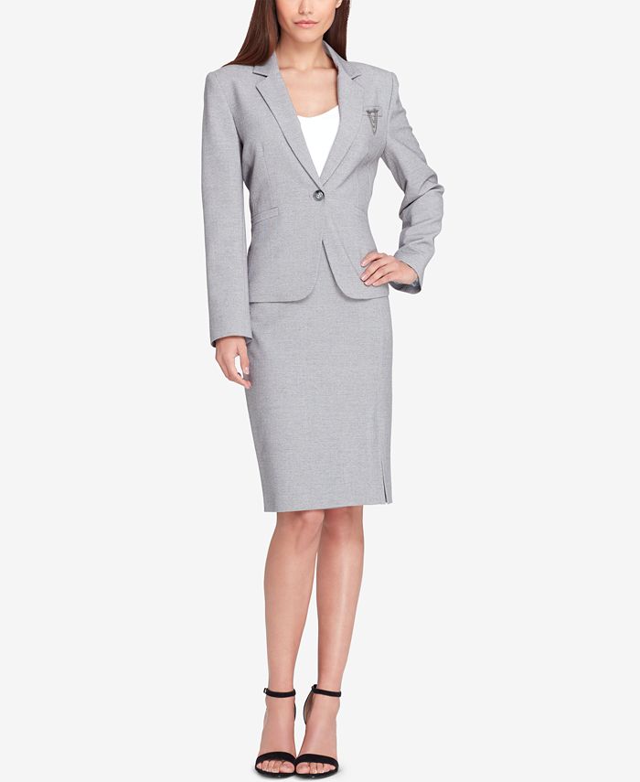 Tahari ASL Embellished One-Button Skirt Suit - Macy's