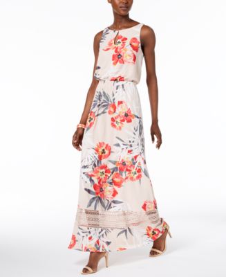 Adrianna Papell Floral-Print Keyhole Maxi Dress - Macy's