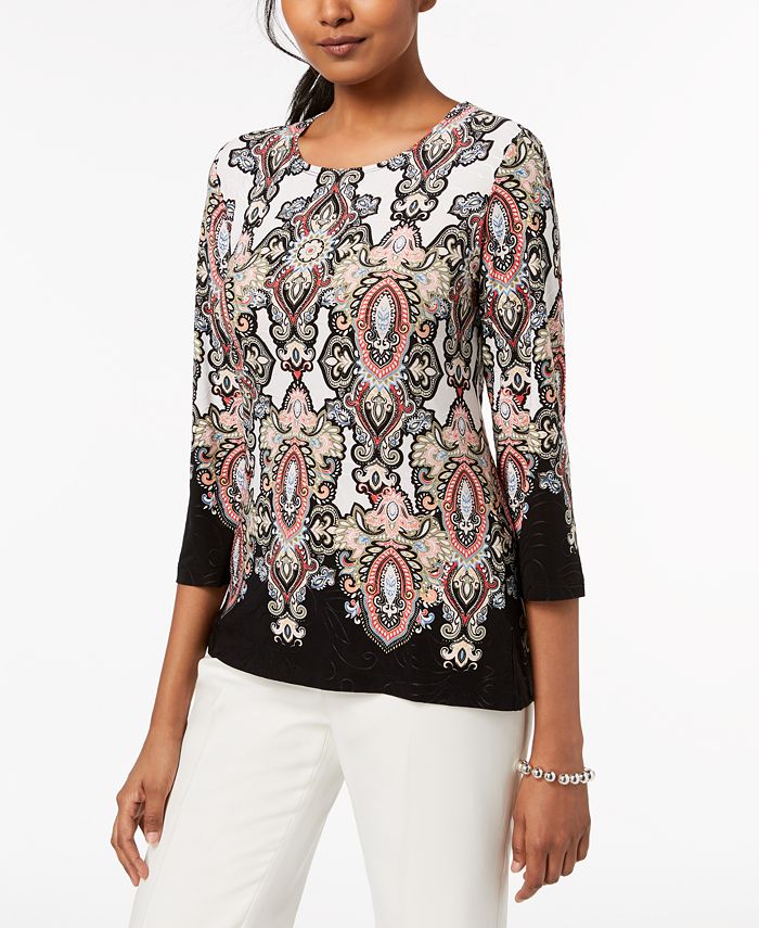 Jm Collection Women's Petite Printed Jacquard Top main image 0