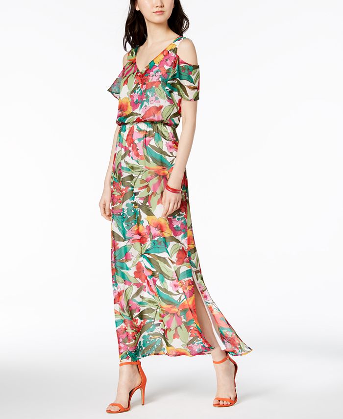 Nine West Floral Printed Cold Shoulder Maxi Dress Macy s