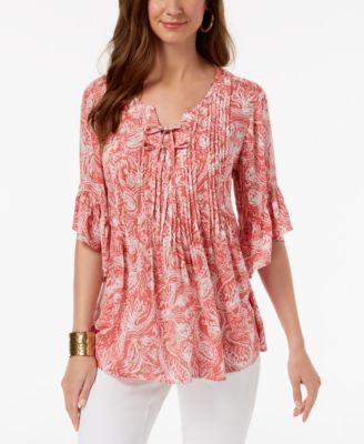 Style & Co - Paisley Pintuck Peasant Top