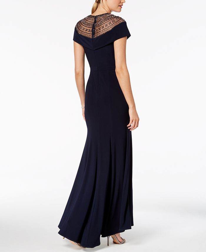 XSCAPE Embellished Illusion Slit Gown - Macy's