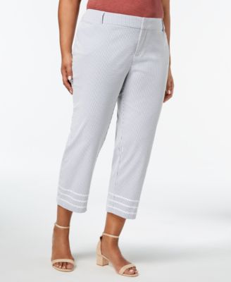 Charter Club - Plus Size Striped Cropped Seersucker Pants