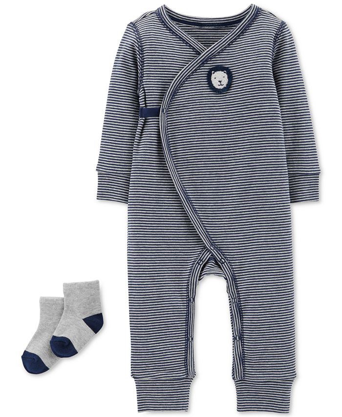 Carter's Baby Boys 2-Pc. Striped Kimono Coverall & Socks Set - Macy's