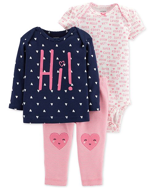 Carter's 3Pc. Baby Girls Cotton Top, Bodysuit & Pants Set & Reviews