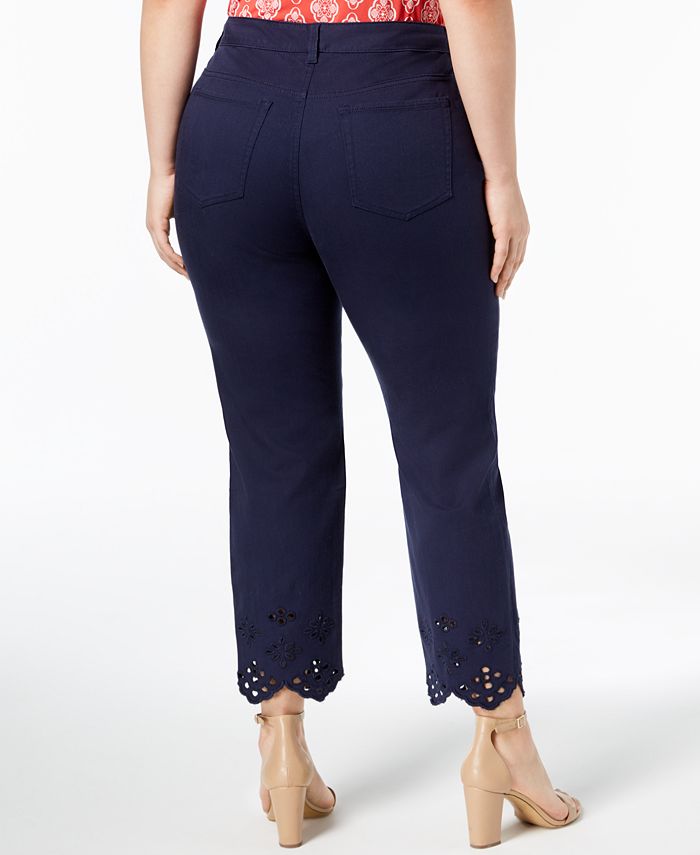 Charter Club Plus Size Tummy-Control Eyelet Ankle Jeans, Created for ...