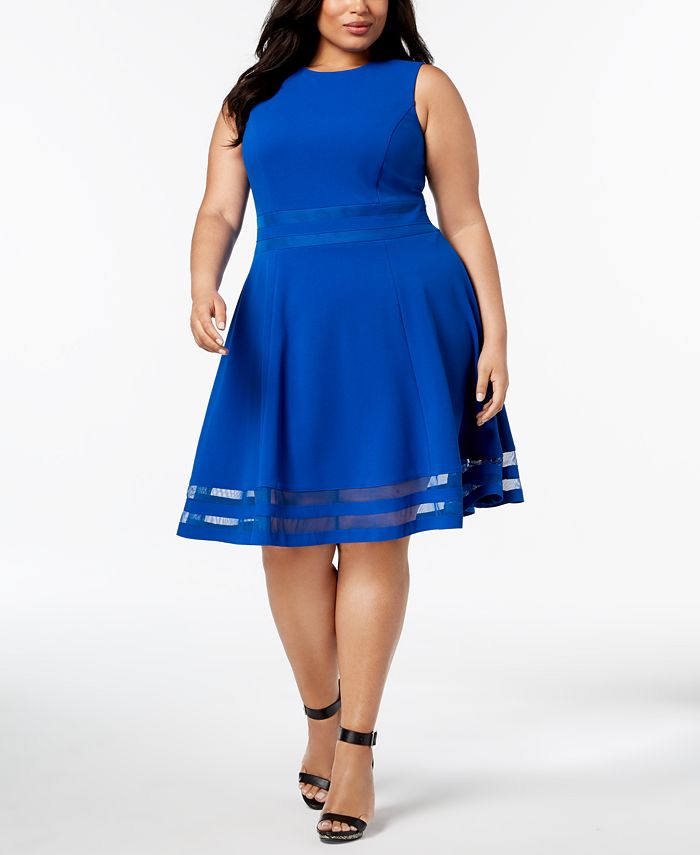 Calvin Klein Plus Size Illusion-Trim Fit & Flare Dress & Reviews - Dresses  - Women - Macy's