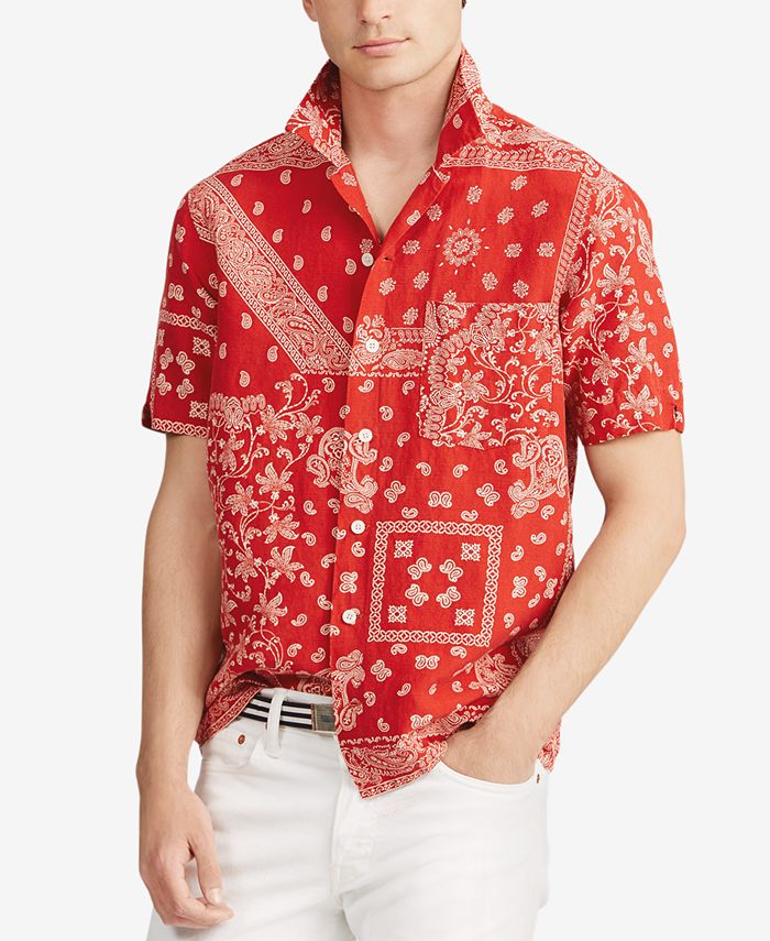RRL Ralph Lauren Red Bandana Print Shirt Mens Large L Cotton Seersucker  Double R