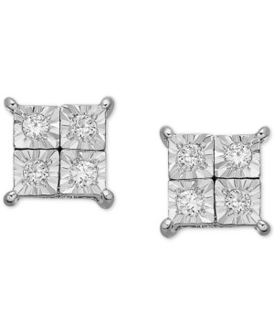 image of Diamond Accent Square Earrings in 14k White Gold
