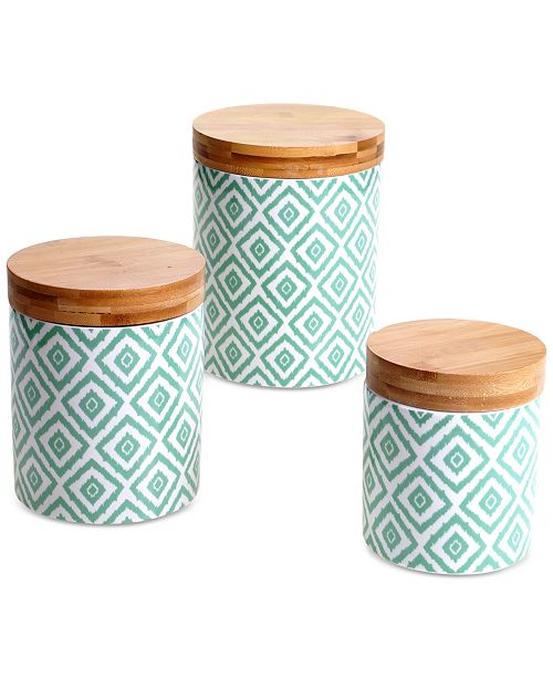Certified International Chelsea Mix Match Green Ikat Canisters