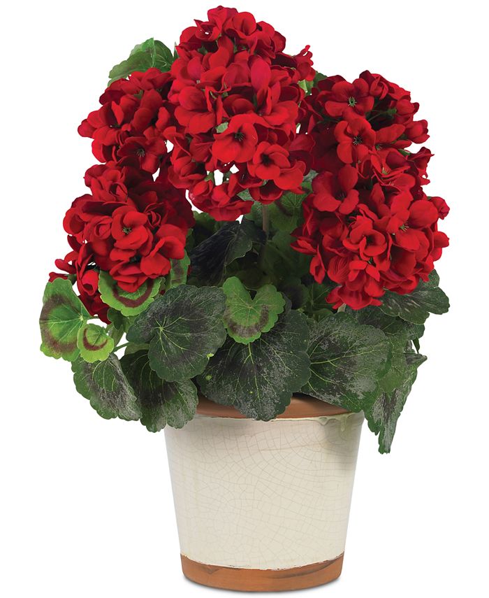 Nearly Natural Geranium Silk Plant with Vase - Macy's