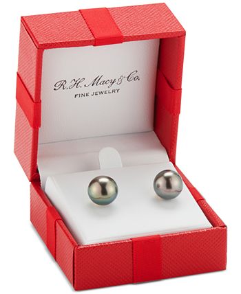 Macy's - Black Cultured Tahitian Pearl (9mm) Stud Earrings in 14k Gold