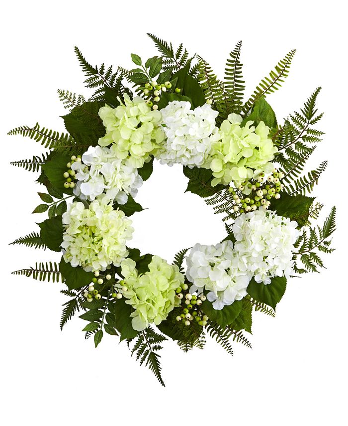 Nearly Natural - 24” Light Green & White Hydrangea Berry Wreath