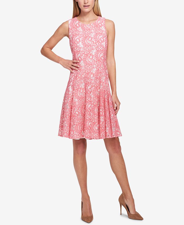 Tommy Hilfiger Tommy Hilifiger Two-Tone Paisley Lace A-Line Dress - Macy's