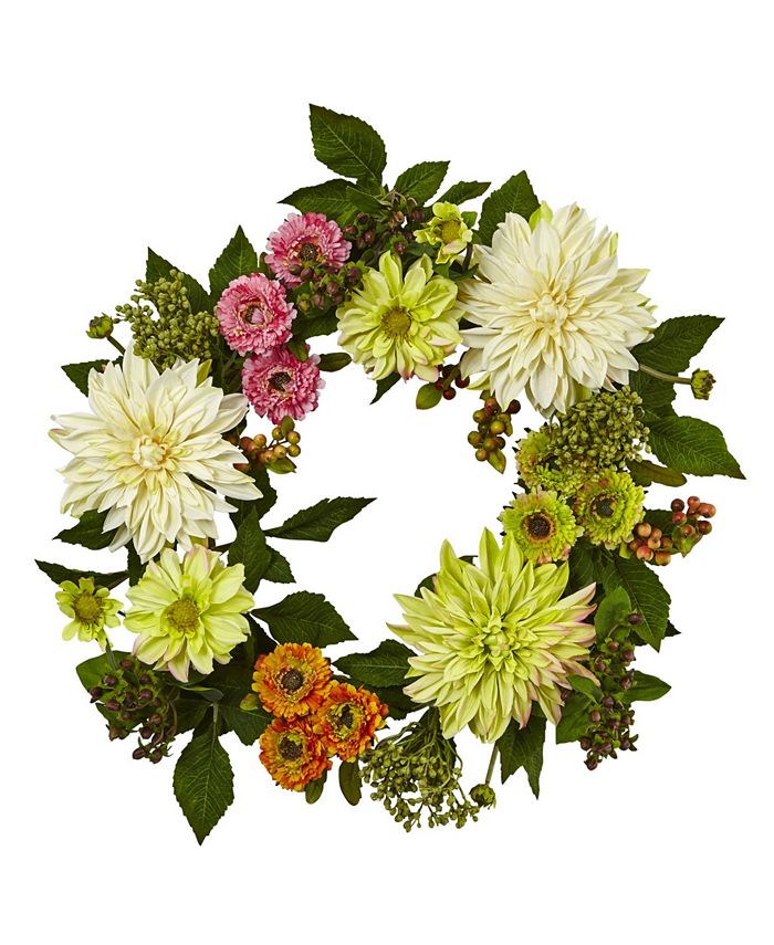 Nearly Natural - 22'' Dahlia Mum Wreath