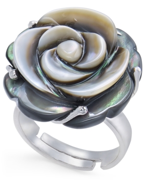 image of Tahitian Mother-of-Pearl Carved Rose Ring in Sterling Silver