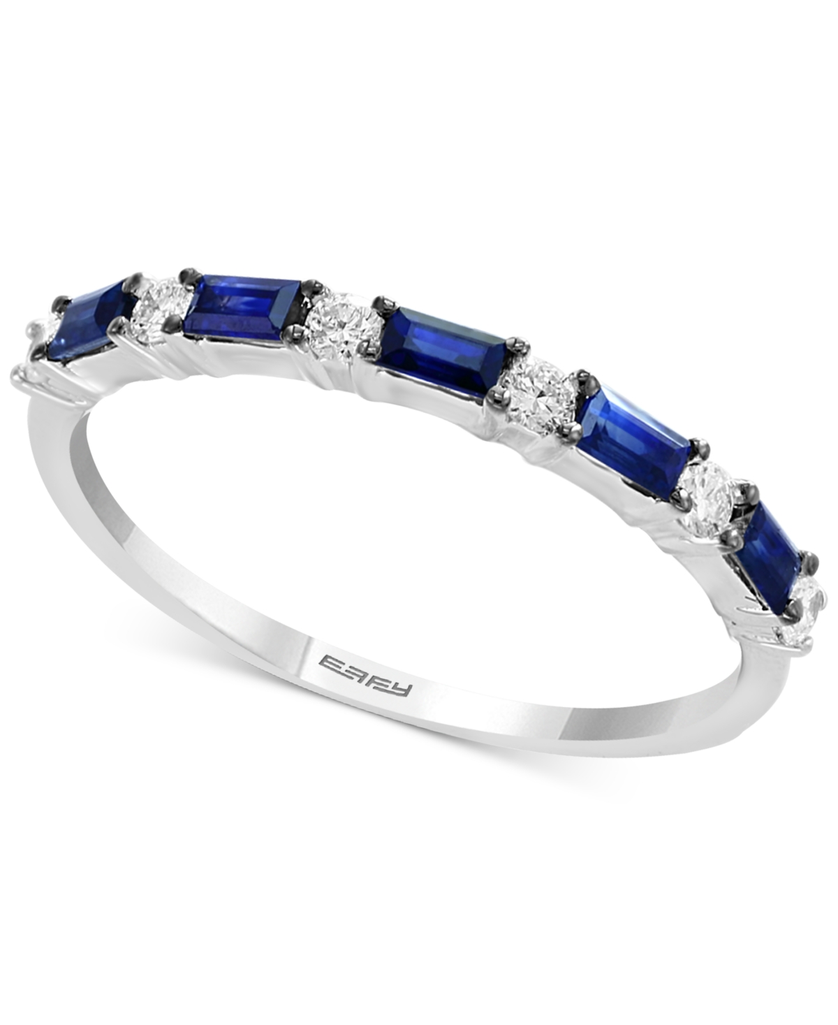 Effy Sapphire (1/3 ct. t.w.) & Diamond (1/8 ct. t.w.) Stacking Ring in 14k White Gold (Also Available in Emerald) - Emerald
