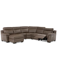 Julius II 5-Pc. Leather Chaise Sectional Sofa With 1 Power Recliner, Power Headrest & USB Power Outlet, Created for Macy's