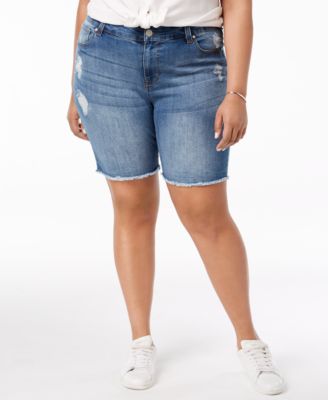 Distressed Raw-Hem Denim Shorts 