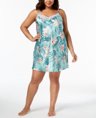 Thalia Sodi - Plus Size Tropical-Print Sheer Lace Chemise