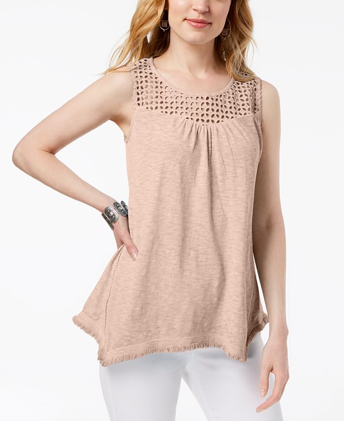 Style & Co Cotton Lattice-Detail Sleeveless Top, Created for Macy's ...