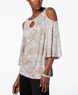 MSK - Rhinestone-Embellished Cold-Shoulder Top