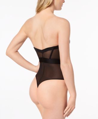 Women's Sheers Strapless Mesh-Panel Thong Bodysuit DK6008