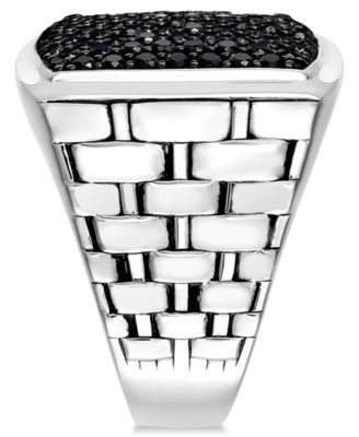 Men's Sterling Silver Ring, Black Sapphire Square (2 ct. t.w.) 