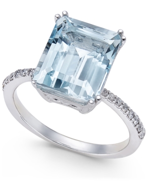 image of Effy Aquarius Aquamarine (3-3/4 ct. t.w.) and Diamond (1/6 ct. t.w.) Ring in 14k White Gold