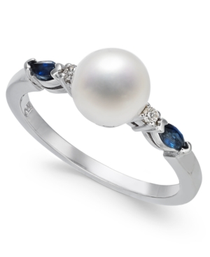 image of Cultured Freshwater Pearl (7mm), Sapphire (1/4 ct. t.w.) & Diamond Accent Ring in 14k White Gold
