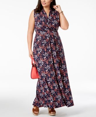 Michael Kors - Plus Size Floral-Print Side-Slit Maxi Dress