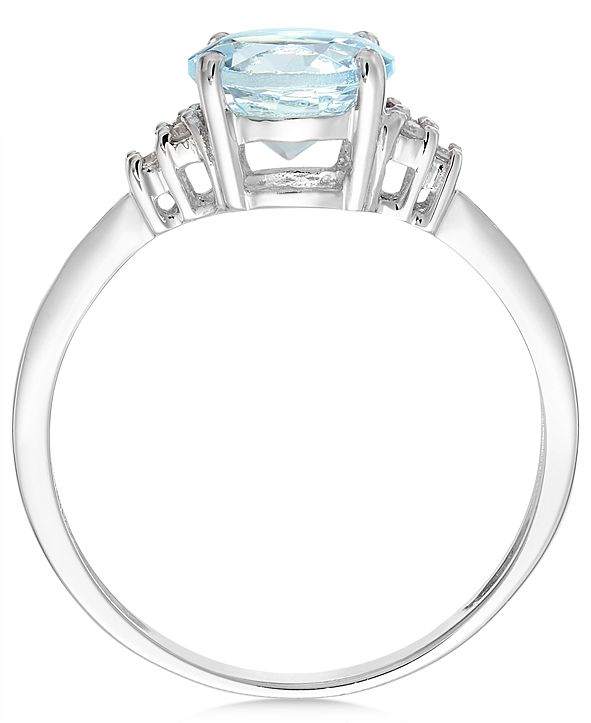 Macy's 14k White Gold Aquamarine (1 ct. t.w.) and Diamond Accent Ring ...