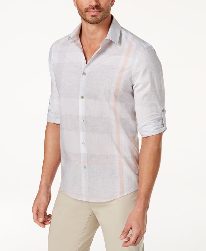 Alfani Men's Heathered Plaid Shirt, Created for Macy's - Macy's
