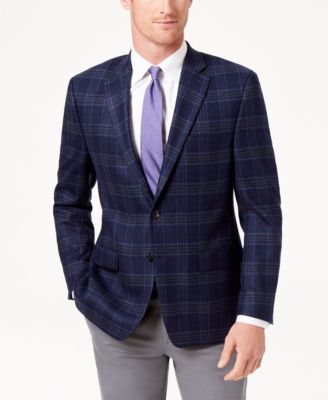 Lauren Ralph Lauren - Men's Classic-Fit Ultraflex Stretch Navy/Brown Plaid Wool Sport Coat