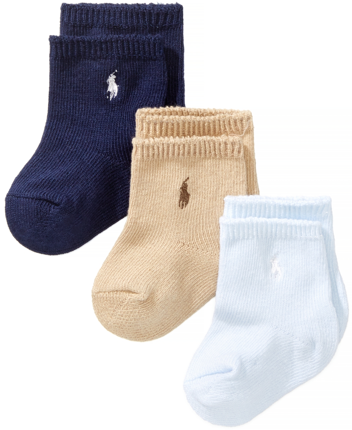 Polo Ralph Lauren Ralph Lauren Baby Boys Embroidered Logo Crew Socks, Pack Of 3 In Navy,khaki,blue