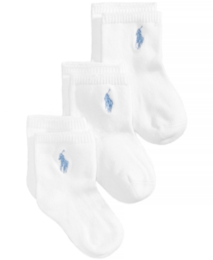 Shop Polo Ralph Lauren Ralph Lauren Baby Boys Embroidered Logo Crew Socks, Pack Of 3 In White