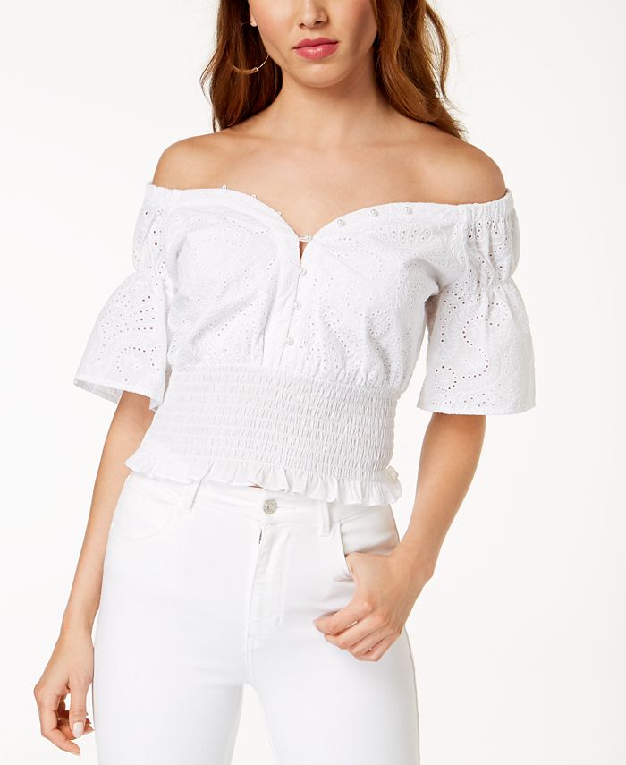 white cotton eyelet top off the shoulder main image 0