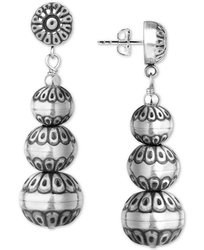 American West - Decorative Bead Drop Earrings in Sterling Silver