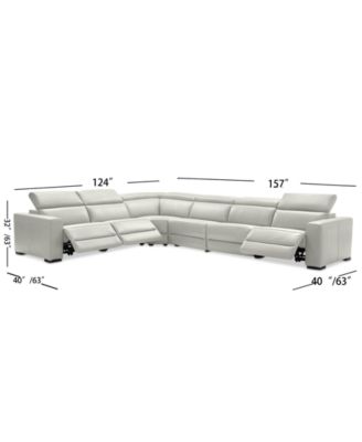 Nevio 6-pc Leather "L" Shaped Sectional Sofa with 3 Power Recliners and Articulating Headrests