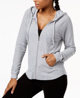 Calvin Klein Performance Ruched Sleeve Zip Hoodie Pearl Grey Heather