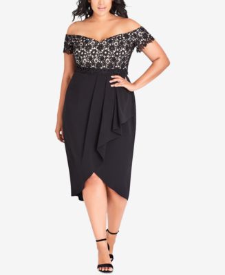 City Chic Trendy Plus Size Lace Glamour Off-The-Shoulder Dress - Macy's