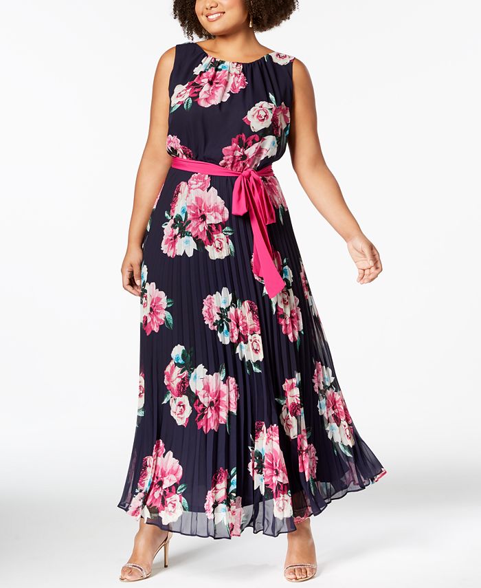 Jessica Howard Plus Size Floral-Print Pleated Maxi Dress - Macy's