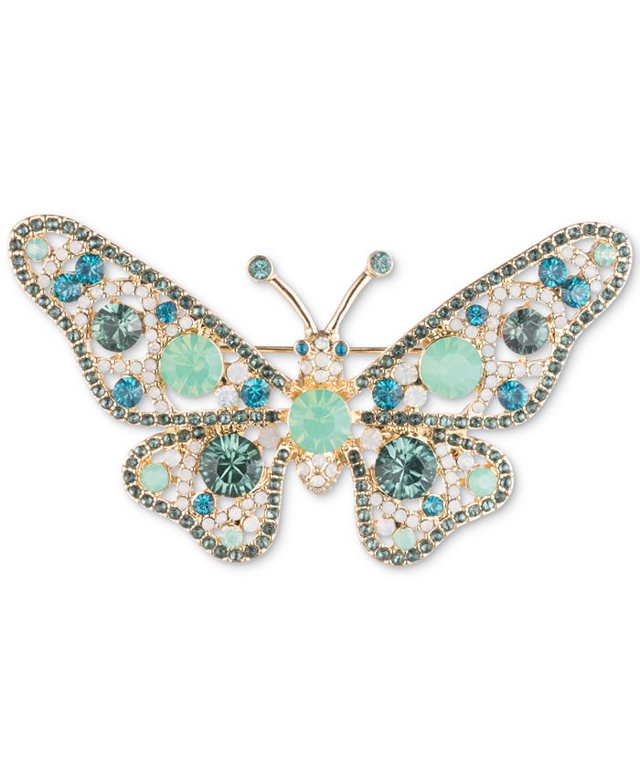 Anne Klein Gold-Tone Pavé & Stone Butterfly Pin, Created for Macy's ...