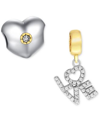 Two-Tone 2-Pc. Set Cubic Zirconia Heart & Love Charms in Sterling Silver 